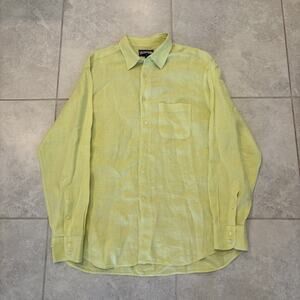 Vilebrequin Shirt Men Sz XXL Yellow Linen Button Front Pocket Resort Vacation